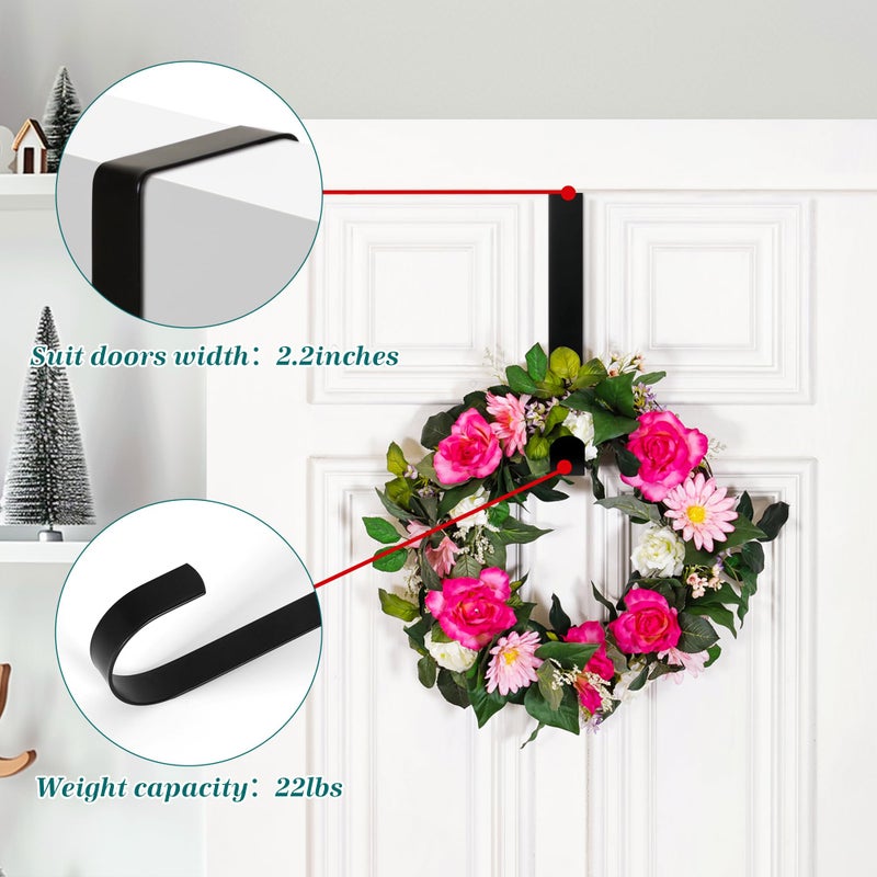 HOOSUN Wreath Hangers for Front Door  12"" Wreath Hanger Door Wreath Hook Over The Door Hanger  Door Wreath Garland Hanger Metal Wreath Holder Door Hanger Hook for Halloween Christmas Front Door Decorations - Image 3